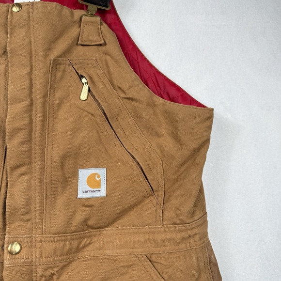 Carhartt Duck Bibs Men's 38x28 Insulated Quilt Lined Brown Workwear USA Made - Picture 13 of 16